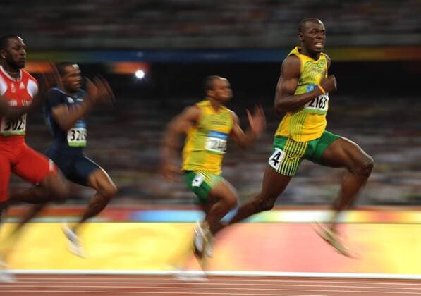 Aug. 16, 2008 - Usain Bolt of Jamaica (2163), in lane three, wins a gold medal and sets a world record in the 100-meters on Saturday, August 16, 2008, in the Games of the XXIX Olympiad in Beijing, China. (Abaca Press MCT) News Archive - Aug. 16, 2008 - ZUMAm67_