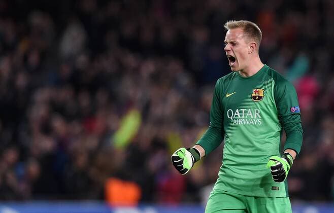 FUSSBALL CHAMPIONS LEAGUE SAISON 2014 2015 Vorrunde FC Barcelona Barca - Paris St. Germain 10.12.2014 Torwart Marc Andre ter Stegen (Barca) jubelt 