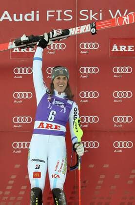 ALPINE SKIING - FIS WC Aare AARE,SWEDEN,13.DEC.14 - ALPINE SKIING - FIS World Cup, slalom, ladies, award ceremony. Image shows the rejoicing of Maria Pietilae-Holmner (SWE).