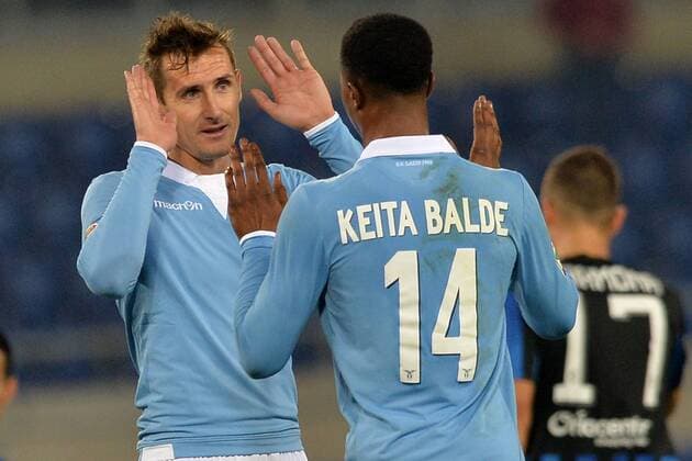 Miroslav Klose, Balde Diao Keita Lazio. Roma 13-12-2014 Stadio Olimpico. Football Calcio 2014 2015 Serie A. Lazio Rom vs Atalanta Bergamo AntoniettaxBaldassarre