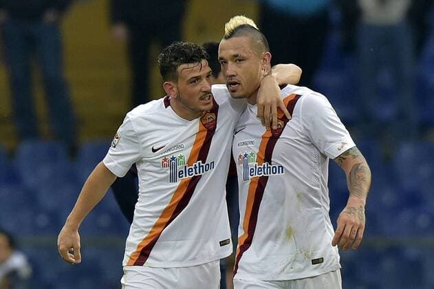 Aktuell Fußball, Italien, Serie A, CFC Genua - AS Rom IPP20141214 Football - soccer: Serie A, CFC Genua 1893 FC - AS Rom, radja nainggolan festeggia 0-1, alessandro florenzi xHOCHxZWEIx xItalyxPhotoxPressx 