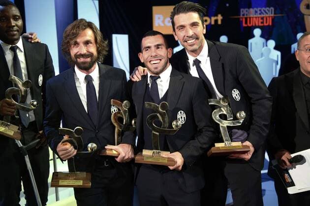 Gran Gala del Calcio AIC Juventus Turin Andrea Pirlo, Carlos Tevez, Gianluigi Buffon Juventus xHOCHxZWEIx xItalyxPhotoxPressx 