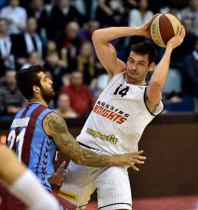BASKETBALL - FIBA, Guessing vs Trabzonspor GUESSING,AUSTRIA,16.DEC.14 - BASKETBALL - FIBA Euro Challenge, Guessing Knights vs Trabzonspor Medical Park. Image shows Nusret Yildirim (Trabzonspor) and Aleksandar Georgiev (Guessing).