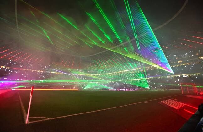 FCB Weihnachtsshow Lasershow in der Allianz Arena, FC BAYERN München - Fussball 1. Bundesliga , München, am 16.12.2014 16.Spieltag, Saison 2014 2015, 1.Liga, 1.Bundesliga