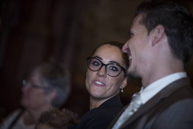- BRUSSELS, BELGIUM: Van Buyten s wife Celine and Daniel Van Buyten pictured during the award ceremony for the National Trophy of Sports Merit 2014 (Trophee National du Merite Sportif - Nationale Trofee voor Sportverdienste), at the Brussels City Hall, Thursday 18 December 2014. JASPERxJACOBS  x04524891x