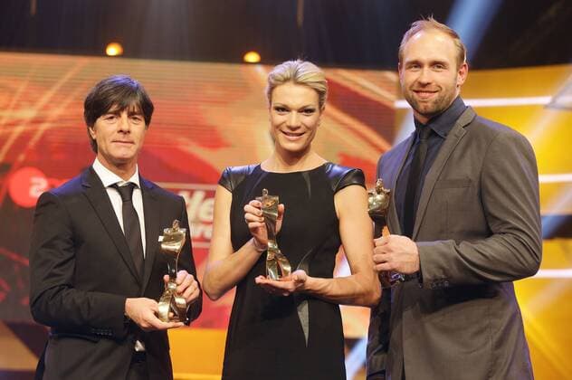 Baden-Baden , Sportler des Jahres 2014 im Benazet Saal im Kurhaus in Baden - Baden , von links: Joachim Löw (Fussball Nationalmannschaft DFB GER) Maria Höfl - Riesch (Ski Alpin) Robert Harting (Leichtathletik Diskus)