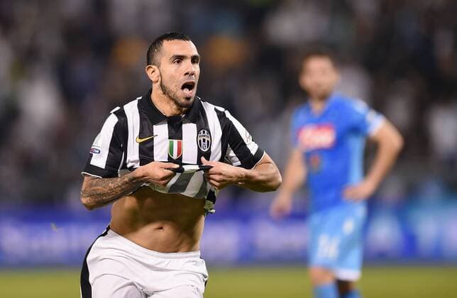 FUSSBALL INTERNATIONAL Supercoppa Italia Finale 2014 in Doha Juventus Turin - SSC Neapel 22.12.2014 JUBEL Carlos Tevez (Juventus Turin) nach seinem Tor zum 2-1 