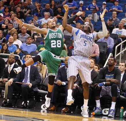 Dec. 16, 2014 - Orlando, FL, USA - The Orlando Magic s Victor Oladipo (5) shoots a 3-point shot over the Boston Celtics Jameer Nelson (28) at the Amway Center in Orlando, Fla., on Tuesday, Dec. 23, 2014. The Magic won, 100-95. Boston at Orlando - ZUMAm67_