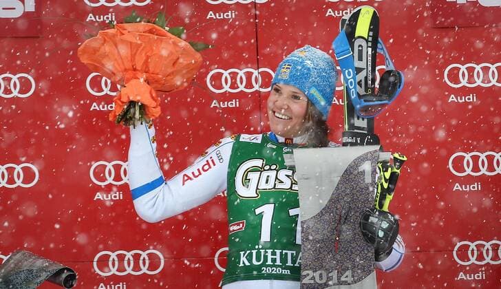 ALPINE SKIING - FIS WC Kuehtai KUEHTAI,AUSTRIA,28.DEC.14 - ALPINE SKIING - FIS World Cup, giant slalom ladies, award ceremony. Image shows Sara Hector (SWE). Keywords: trophy.