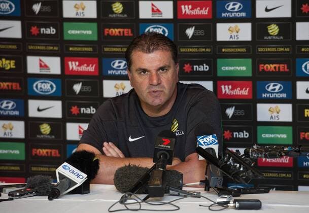 Coach of Australia Ange Postecoglou speaks at a press conference PK Pressekonferenz after the team training session ahead of AFC Asian Cup at the Collingwood Training Centre, Olympic Park in Melbourne, Australia on Jan. 3, 2015. BaixXue 