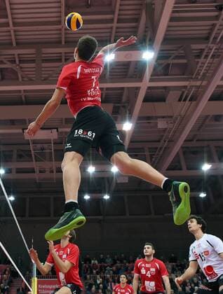 Volleyball 1. Bundesliga 2014 2015 TV Rottenburg - Netzhoppers KW-Bestensee 03.01.2015 Sven Metzger (TV Rottenburg) hlberg (TV Rottenburg) 