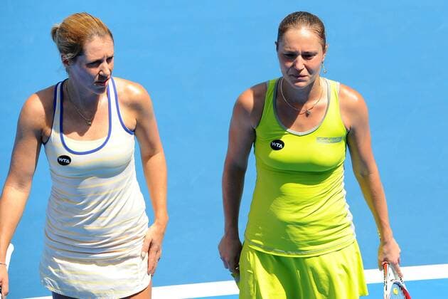 05.01.2015. Auckland, New Zealand. ASB Classic WTA Tennis Damen International. R-L Kateryna Bondarenko (UKR) and Olga Savchuk (UKR) during their doubles match on Day 1 of the ASB Classic Women s International. ASB Tennis Centre, Auckland, New Zealand. xChrisxSymesx  ActionPlus11587177