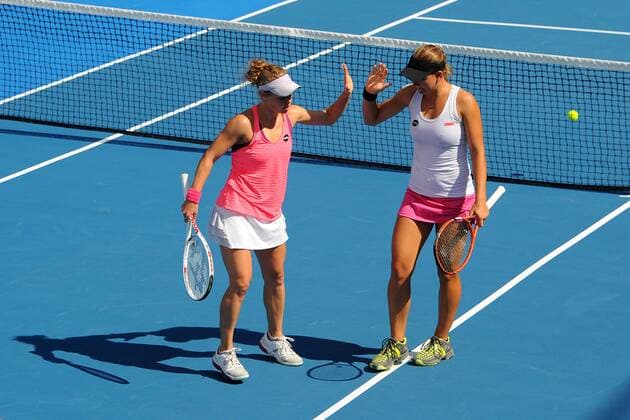 05.01.2015. Auckland, New Zealand. ASB Classic WTA Tennis Damen International. L-R Laura Siegemund (GER) and Nicole Melichar (USA) during their double match on Day 1 of the ASB Classic Women s International. ASB Tennis Centre, Auckland, New Zealand. xChrisxSymesx  ActionPlus11587205
