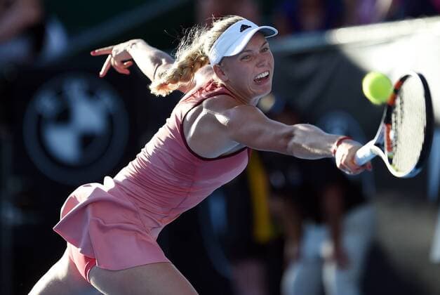 06.01.2015. Auckland, New Zealand. ASB Classic WTA Tennis Damen International. Denmark s Caroline Wozniacki in action during her first round singles match on Day 2 at the ASB Classic WTA International. xAndrewxCornagax xwwnzx  ActionPlus11587389
