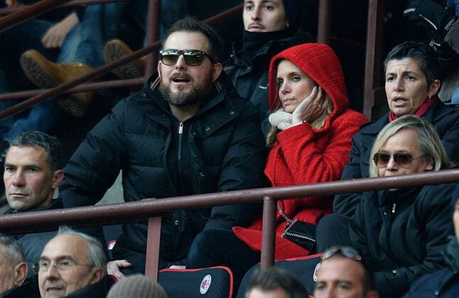 Aktuell Fußball, Italien, Serie A, AC Mailand - Sassuolo Calcio Serie A, AC Mailand - US Sassuolo Calcio presentatore tv Daniele Bossari - noto tifoso milanista - con la moglie la modella, soubrette Filippa Lagerback in tribuna xHOCHxZWEIx xItalyxPhotoxPressx 