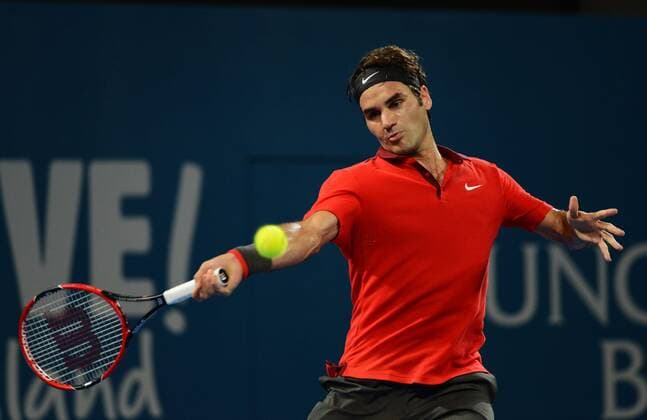 Roger Federer (SUI) in Aktion. Brisbane International 2015, Brisbane, Australien