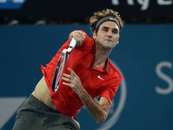 Roger Federer (SUI) in Aktion. Brisbane International 2015, Brisbane, Australien