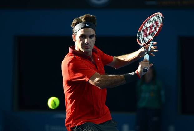 Roger Federer (SUI) in Aktion. Brisbane International 2015, Brisbane, Australien