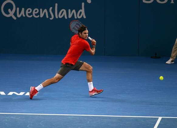 Roger Federer (SUI) in Aktion. Brisbane International 2015, Brisbane, Australien