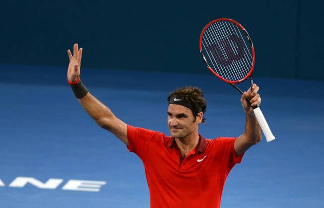 Roger Federer (SUI) hebt die Arme und jubelt. Brisbane International 2015, Brisbane, Australien