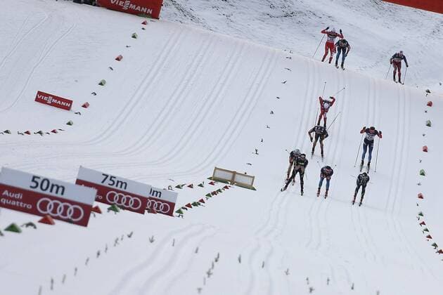 10.01.2015, Langlaufstadion, Lago di Tesero, ITA, FIS Tour de Ski, Langlauf Herren, Mass Start 15Km, im Bild the Final Sprint during the Men 15 km Cross Country of the FIS Tour de Ski 2015 at the Cross Country Stadium, Lago di Tesero, Italy on 2015 01 10.  EX_MOD  