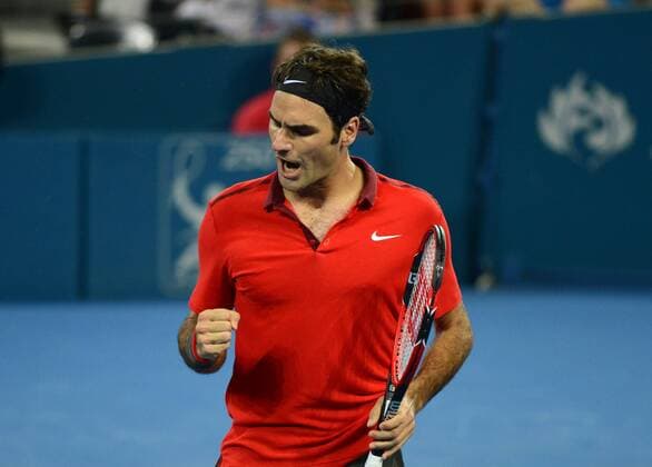 Roger Federer (SUI) macht die Faust und jubelt. Brisbane International 2015, Brisbane, Australien