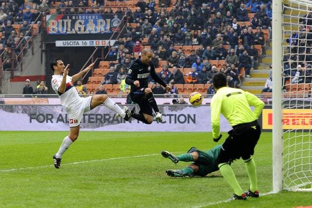 Rodrigo Palacio Inter 1-0. Celebration goal Milano 11-01-2015 Stadio Giuseppe Meazza - Football, Serie A Inter Mailand vs. Genoa CFC. giuseppexceleste