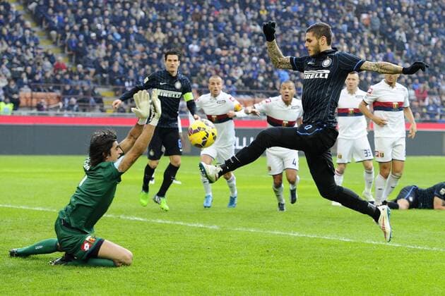 Mauro Icardi Inter, Mattia Perin Genoa Milano 11-01-2015 Stadio Giuseppe Meazza - Football, Serie A Inter Mailand vs. Genoa CFC. giuseppexceleste