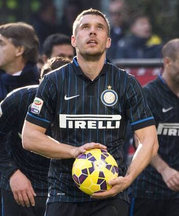 PODOLSKI Lukas Team Inter Mailand Italienische Fussball Liga serie A Inter-Genua 3 : 1 mit Lukas Podolski am 11.Januar 2015 im Meazza Stadion in Mailand 
