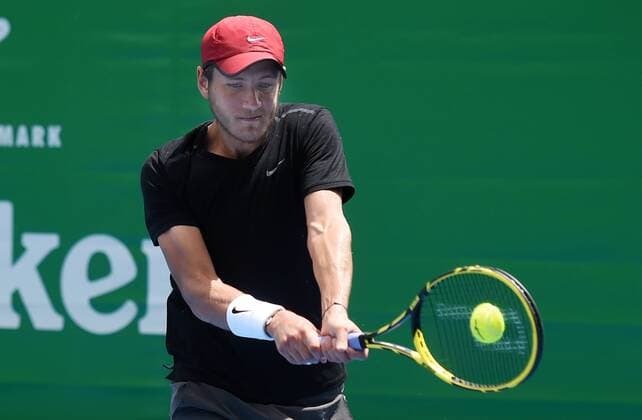 12.01.2015. Auckland, New Zealand. France s Lucas Pouille during his first round singles match on day 1 at the Heineken Open. Festival of Tennis, ATP Tennis Herren World Tour. ASB Tennis Centre, Auckland, New Zealand. Monday 12 January 2015. xAndrewxCornagax  ActionPlus11588787