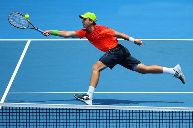 12.01.2015. Auckland, New Zealand. Alejando Gonzalez from Columbia during his qualifying match at the Heineken Open. ASB Tennis Centre, Auckland, New Zealand. Monday 12 January 2015. xChrisxSymesx  ActionPlus11588801
