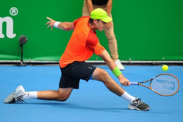 12.01.2015. Auckland, New Zealand. Alejando Gonzalez from Columbia during his qualifying match at the Heineken Open. ASB Tennis Centre, Auckland, New Zealand. Monday 12 January 2015. xChrisxSymesx  ActionPlus11588806