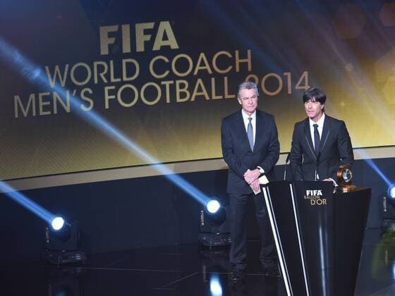 SOCCER - FIFA Ballon d Or 2014 ZURICH,SWITZERLAND,12.JAN.15 - SOCCER - FIFA World Player Gala, Ballon d Or 2014. Image shows Ottmar Hitzfeld and the FIFA World Coach Men s Football 2014 head coach Joachim Loew (GER).