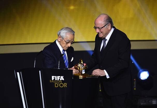 Jan. 12, 2015 - Zurich, Switzerland - FIFA Presidential Award former player and journalist HIROSHI KAGAWA with his trophy during the FIFA World Player Gala in Zurich. Soccer 2015 - FIFA Ballon DOR 2014  - ZUMAm119