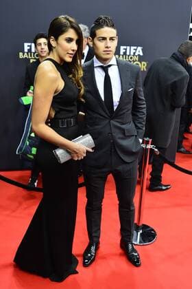 Jan. 12, 2015 - Zurich, Switzerland - JAMES RODRIGUEZ and his wife DANIELA OSPINA poses for photos with fans while signing autographs on the red carpet during arrivals for the 2014 FIFA Ballon DOR Gala at Kongresshaus in Zurich. Soccer 2015 - FIFA Ballon DOR 2014  - ZUMAm119