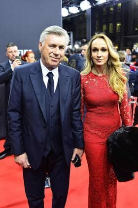 Jan. 12, 2015 - Zurich, Switzerland - CARLO ANCELOTTI and MARIANN AUGER poses for photos with fans while signing autographs on the red carpet during arrivals for the 2014 FIFA Ballon DOR Gala at Kongresshaus in Zurich. Soccer 2015 - FIFA Ballon DOR 2014  - ZUMAm119