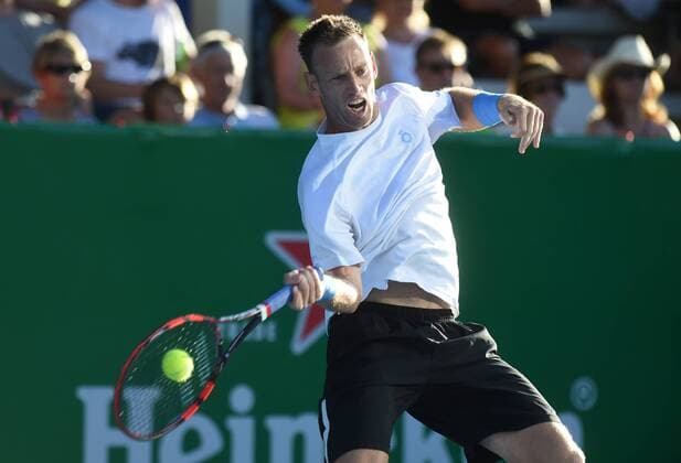 13.01.2015. Auckland, New Zealand. New Zealand s Michael Venus in action during his first round singles match on Day 2 at the Heineken Open. Festival of Tennis, ATP Tennis Herren World Tour. ASB Tennis Centre, Auckland, New Zealand. Tuesday 13 January 2015. xAndrewxCornagax  ActionPlus11588954