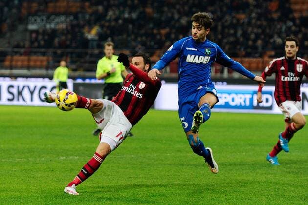 Gol di Giampaolo Pazzini Milan 1-0. Celebration goal Milano 13-01-2015 AC Milan - US Sassuolo Calcio giuseppexceleste