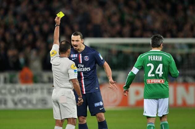 Zlatan Ibrahimovic (psg) - Said Ennjimi (arbitre) FOOTBALL : Saint Etienne vs Paris SG - Coupe de la Ligue - 1 4 finale - 13 01 2015 AnthonyBIBARD FEP Panoramic 