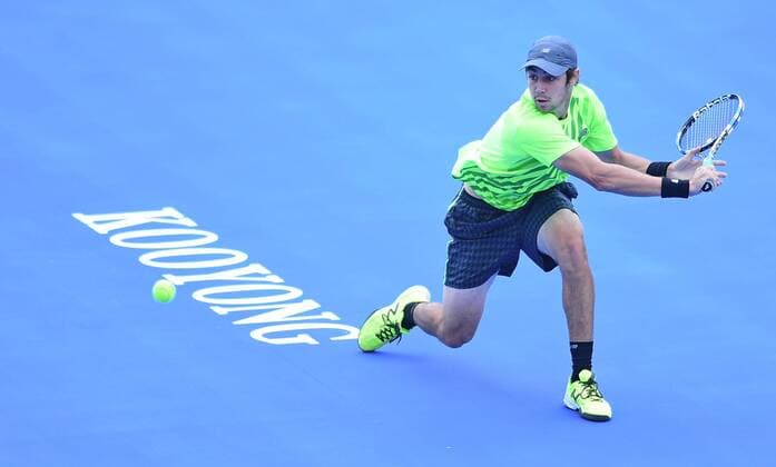 Jan. 14, 2015 - Melbourne, Victoria, Australia - Jordan Thompson (AUS) in action on day two of the Kooyong Classic tennis tournament at the Kooyong Lawn Tennis Club, Melbourne, Australia. Tennis 2015 - Kooyong Classic - - ZUMAk106