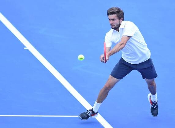 Jan. 14, 2015 - Melbourne, Victoria, Australia - Gilles Simon of France in action on day two of the Kooyong Classic tennis tournament at the Kooyong Lawn Tennis Club, Melbourne, Australia. Tennis 2015 - Kooyong Classic - - ZUMAk106