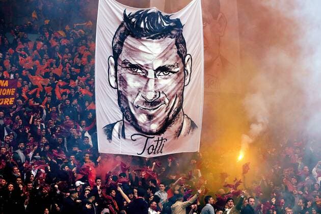 supporters of AS Roma, banner Francesco Totti of AS Roma during the Serie A match on January 11,2014 at the Stadio Olimpico in Rome, Italy. 2014 2015 xVIxVIxIMAGESx xEricxVerhoevenxIVx 3421085