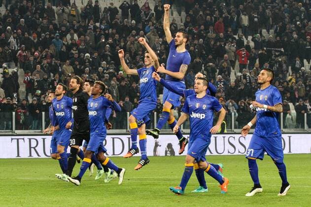 Jan. 15, 2015 - Turin, Italy - Juventus Team celebrates after the victory of the Coppa Italia round of 16 football match JUVENTUS - TORINO on 15 01 15 at the Juventus Stadium in Turin, Italy. Copyright 2015 Ã‚Â© Matteo Bottanelli Tim Cup: Juventus Vs Hellas  - ZUMAn230