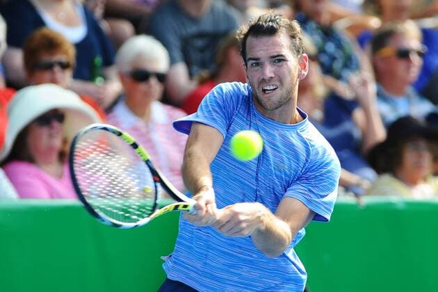 16.01.2015. Auckland, New Zealand. Heineken Tennis Open. Adrian Mannarino from France during his Semi Finals singles match at the Heineken Open. xChrisxSymesx  ActionPlus11589594