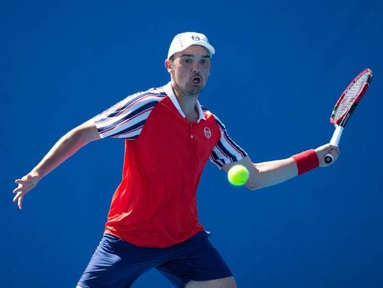 Australian Open 2015, Melbourne Park,ITF Grand Slam Tennis Tournament,.Andreas Beck(GER),Aktion,Einzelbild,Halbkoerper,Querformat,