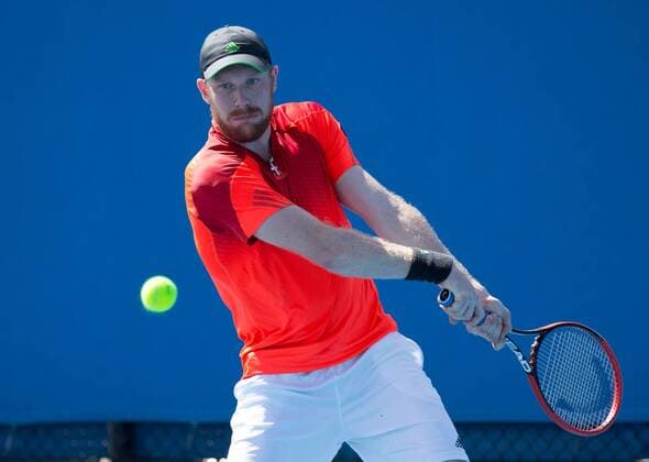Australian Open 2015, Melbourne Park,ITF Grand Slam Tennis Tournament,Matthias Bachinger (GER),Aktion,Einzelbild, Halbkoerper,Querformat,