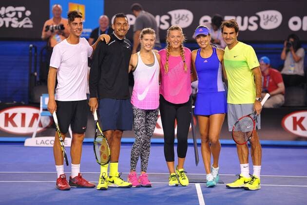 Roger Federer (SUI) Ana Ivanovic (SRB) Victoria Azarenka (BLR) Eugenie Bouchard (CAN) Nick Kyrgios (AUS) Thanasi Kokkinakis (AUS) TENNIS : Open d Australie - Melbourne - 17 01 2015 TennisMagazine Panoramlc 
