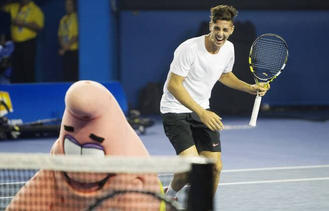 TENNIS - ATP Tennis Herren Australian Open 2015 MELBOURNE,AUSTRALIA,17.JAN.15 - TENNIS - ATP World Tours, Australian Open, preview, kids day exhibition. Image shows Thanasi Kokkinakis (AUS).