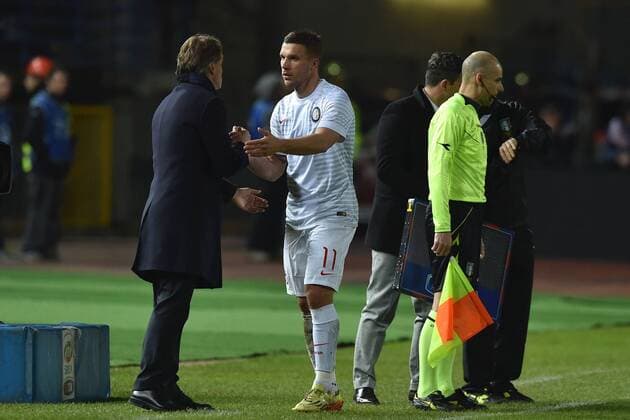 Roberto Mancini, Lukas Podolski Inter Empoli 17-01-2015 Stadio Carlo Castellani, Football Calcio Serie A FC Empoli vs Inter Mailand andreaxstaccioli