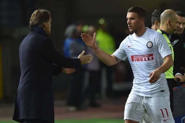 Roberto Mancini, Lukas Podolski Inter Empoli 17-01-2015 Stadio Carlo Castellani, Football Calcio Serie A FC Empoli vs Inter Mailand andreaxstaccioli